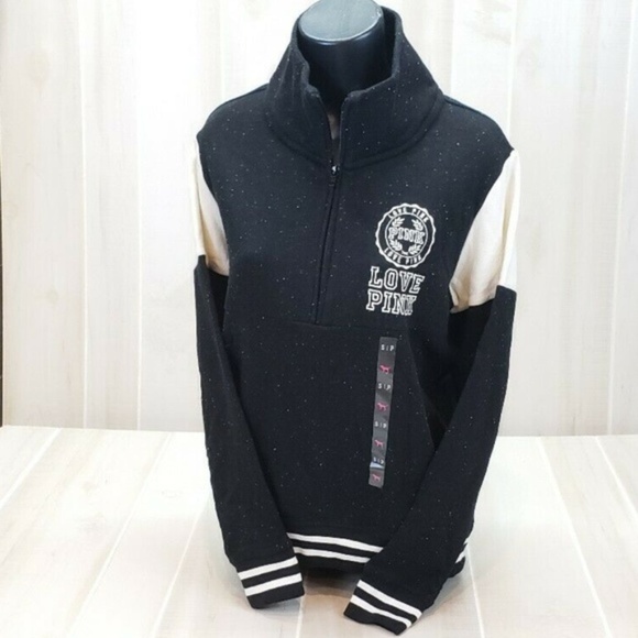 Victoria's Secret PINK Sweatshirt Small Oversized Pullover Black 1/4 Zip Campus - Picture 4 of 6